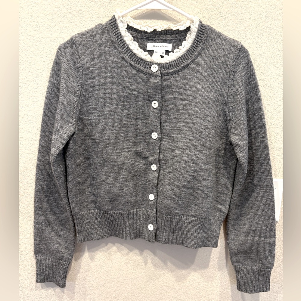 Urban Revivo Button-Front Knit Cardigan - Gray - Size 6